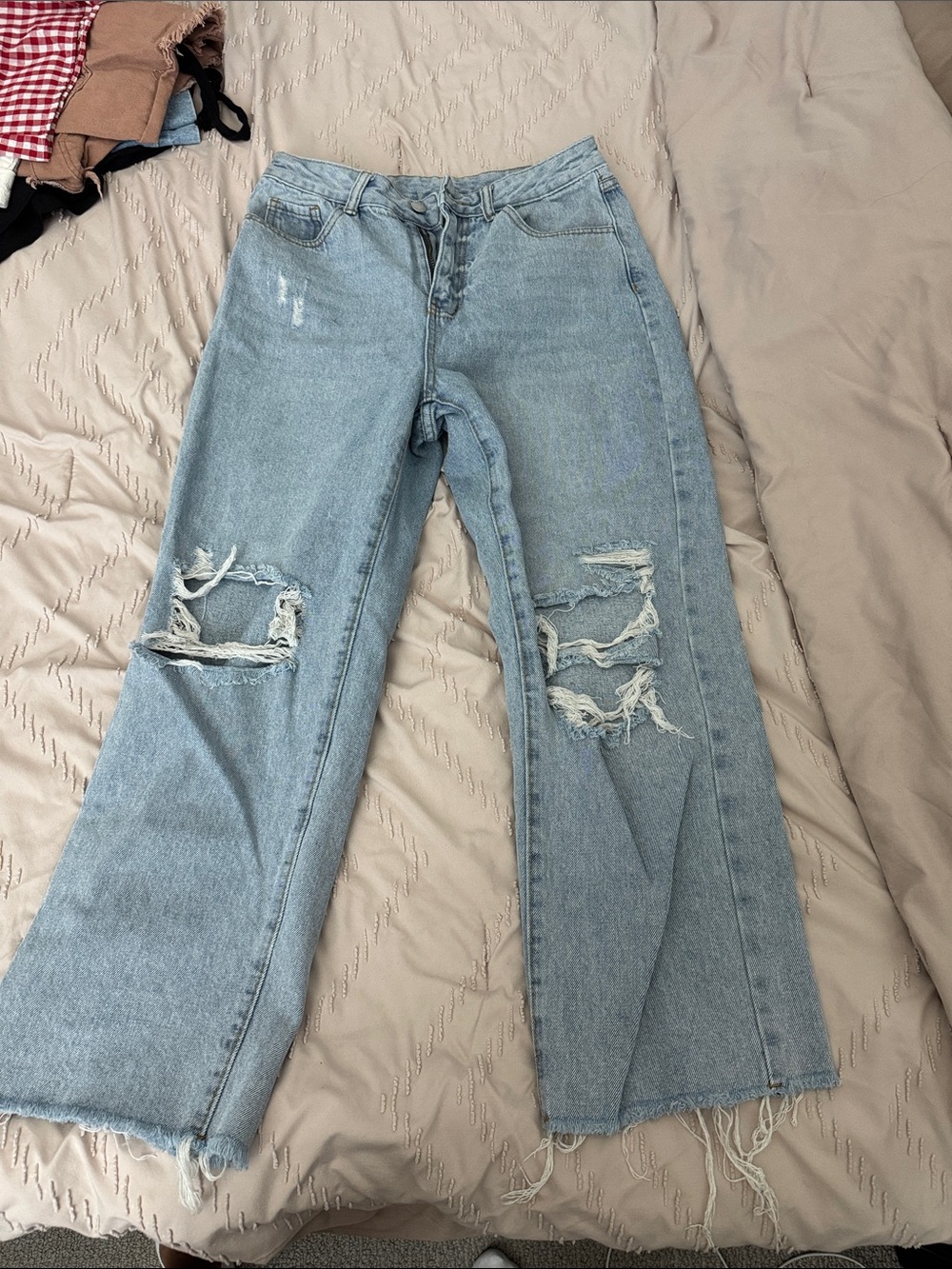 Light Blue Distressed Wide-Leg Women’s Jeans